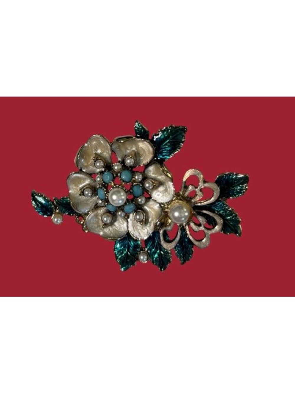 Vintage Monet Faux Pearl and Enamel Flower Brooch